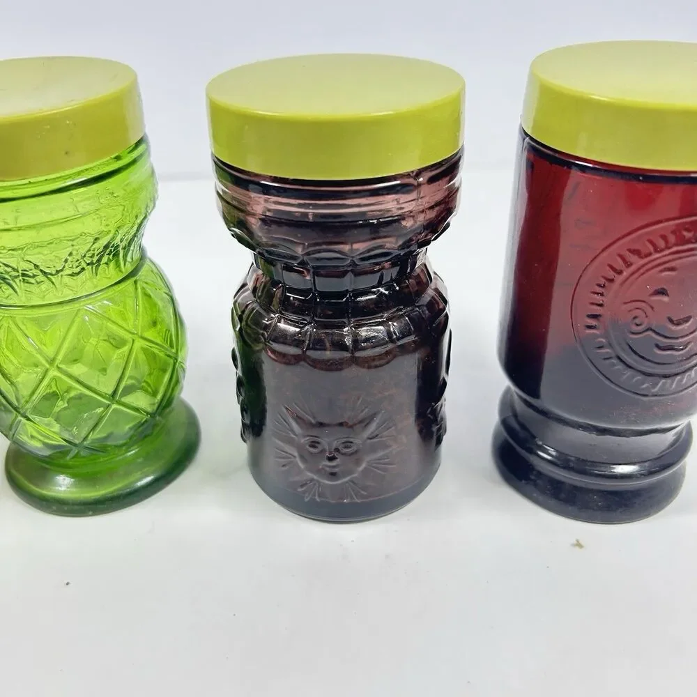 Lot of 4 Vintage 1970s Wheaton Glass 4” Rainbow Spice Shaker Jars